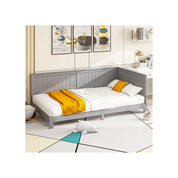 Soffa-säng 90*200 cm, enkel dagbädd i trä, barnsäng, grå.