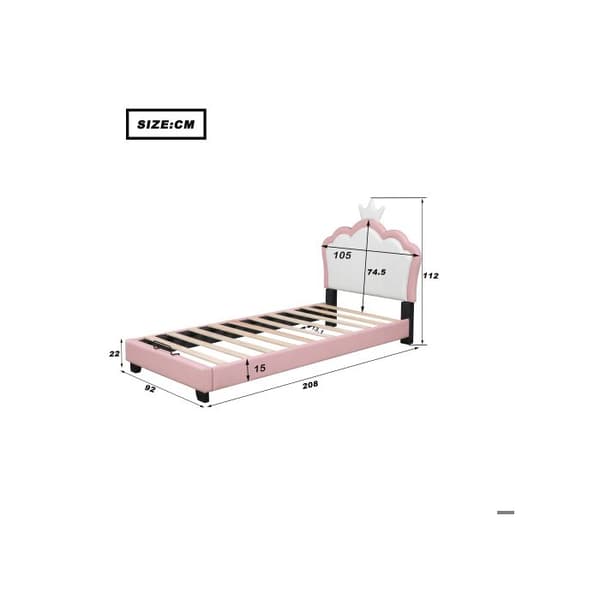 Säng med mått 90*200 cm med ribbotten och ryggstöd, tjej-säng i kronform, rosa (madrass ingår ej)