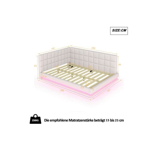 Uppfällt soffbed 140*200 Multifunktionell säng med LED-lampor, USB-port och ribbotten.