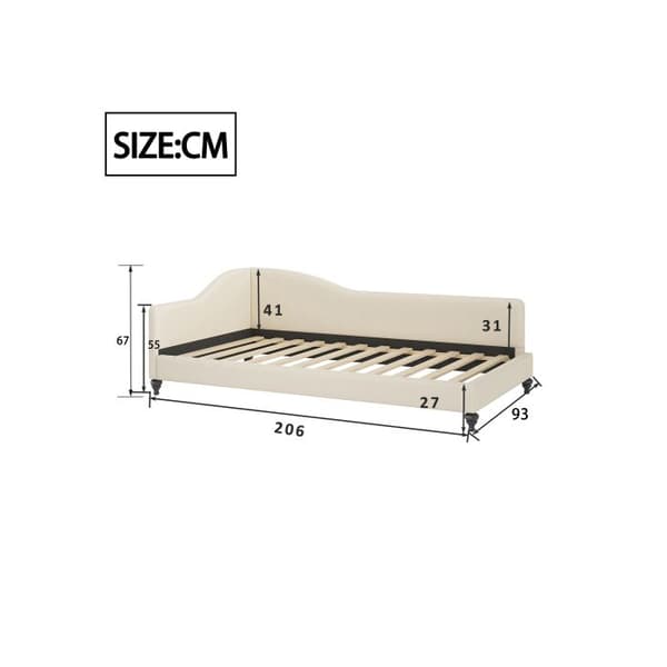 Polstret sängsoffa 90*200 Multifunktionell säng med lameller och mjukt linne för huden, Beige