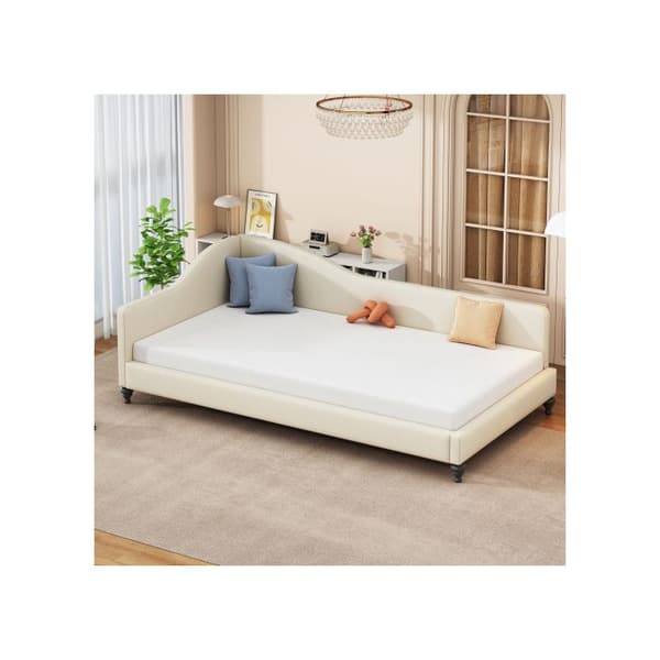 Polstret sängsoffa 90*200 Multifunktionell säng med lameller och mjukt linne för huden, Beige