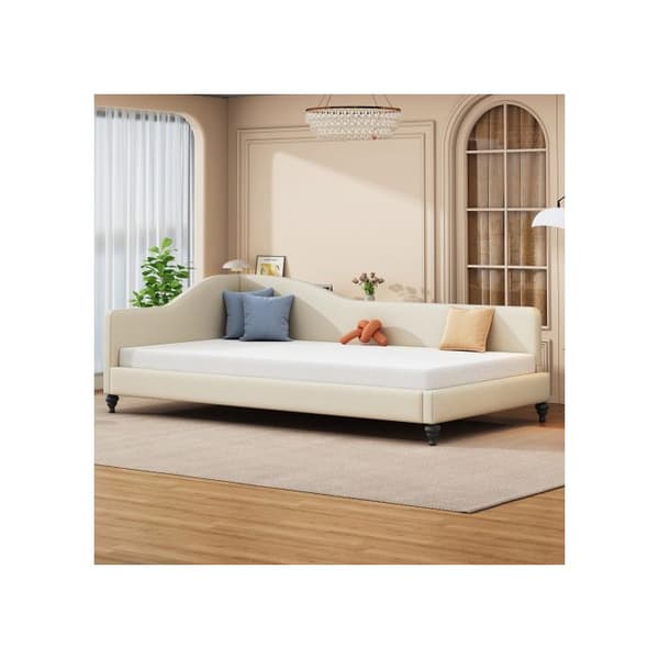 Polstret sängsoffa 90*200 Multifunktionell säng med lameller och mjukt linne för huden, Beige