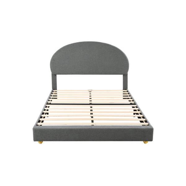 Teddy velour Säng med stoppad ram 140*200, Dubbel säng med stoppad ram och bågformad sänggavel samt ribbbotten, Grå