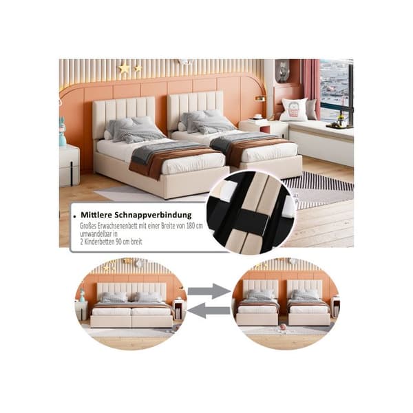 Madrass 180x200 cm, hydraulisk förvaringsäng, hög säng med mjuka lakan för huden, beige
