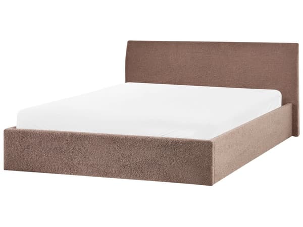 Seng Brun Boucle 180 x 200 cm Dekorativ Tre Kvart Seng med Sengegavl Halvanden Mands Kvalitetseng med Opbevaring Teenageværelse