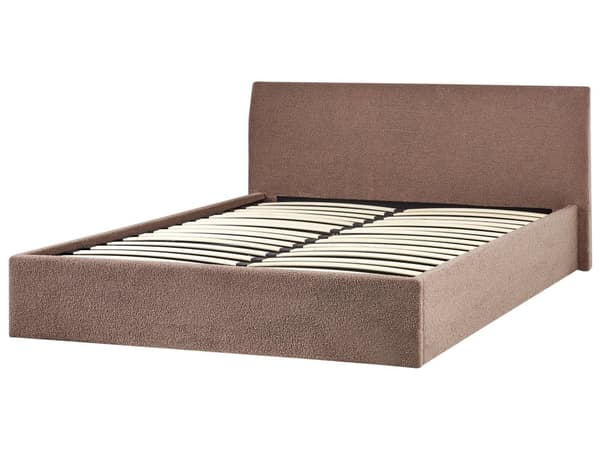 Seng Brun Boucle 180 x 200 cm Dekorativ Tre Kvart Seng med Sengegavl Halvanden Mands Kvalitetseng med Opbevaring Teenageværelse
