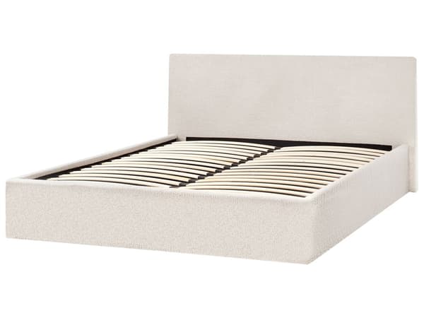 Seng Off White Boucle 160 x 200 cm Moderne To Mands Seng med Opbevaring Blød Sengegavl Dobbeltseng Sengeramme Retro Design