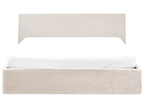 Seng Off White Boucle 160 x 200 cm Moderne To Mands Seng med Opbevaring Blød Sengegavl Dobbeltseng Sengeramme Retro Design