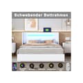 Miniatyrbild 4 av 6: Säng med vadderad ram 140x200 med LED-band, Bluetooth-högtalare och USB-laddare, vit