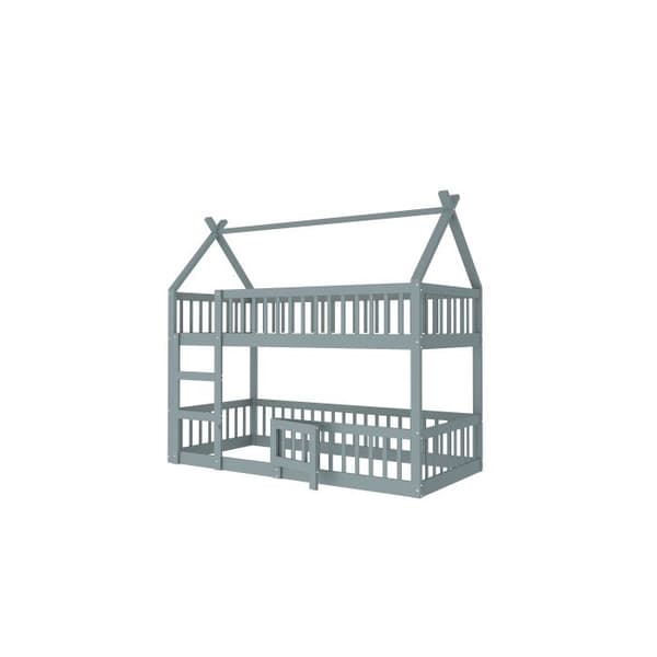 Översäng för barn 90*200, familjesäng för barn, våningssäng med trappa, loftdesign, grå.