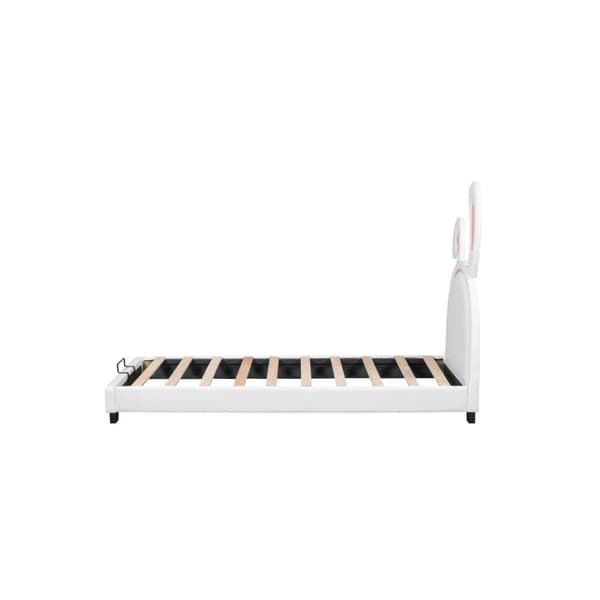 Lättänk leverad, 90*200 cm, vit barnsäng med ribbotten och ryggstöd (madrasst ingår ej)