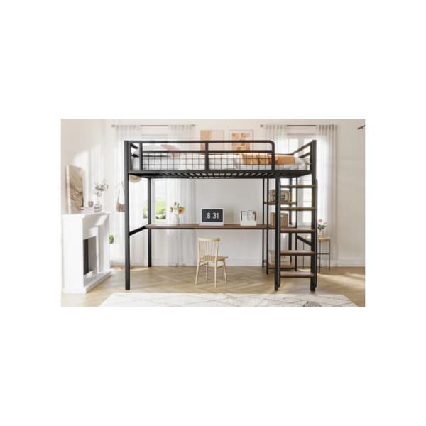 140*200 cm metal bunk bed, säkerhetsskala med stege, svart
