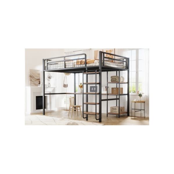 140*200 cm metal bunk bed, säkerhetsskala med stege, svart
