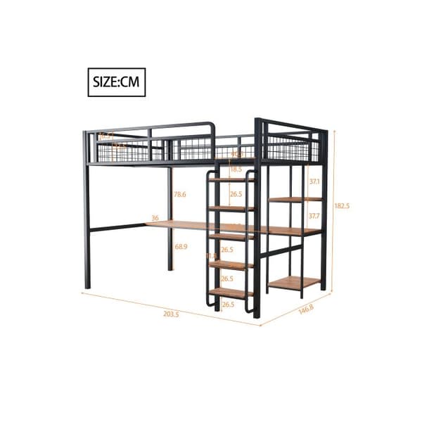140*200 cm metal bunk bed, säkerhetsskala med stege, svart