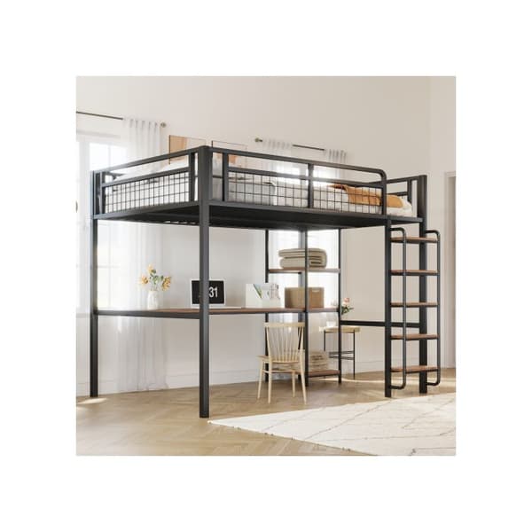 140*200 cm metal bunk bed, säkerhetsskala med stege, svart