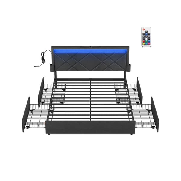 Dobbeltsengestel, VASAGLE RMB828G02, 160x200 cm, Skifergrå-Mat Sort
