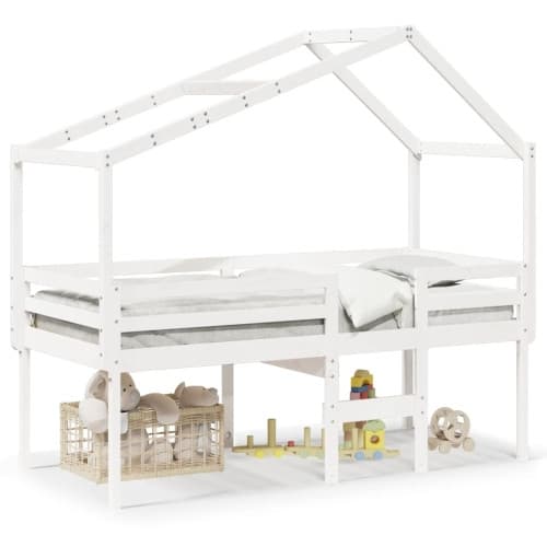 Hög säng med tak vit 90x190 cm massiv furu