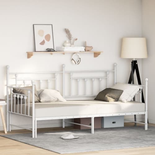Dagbädd med utdragbar säng Vit 107x203 cm Stål