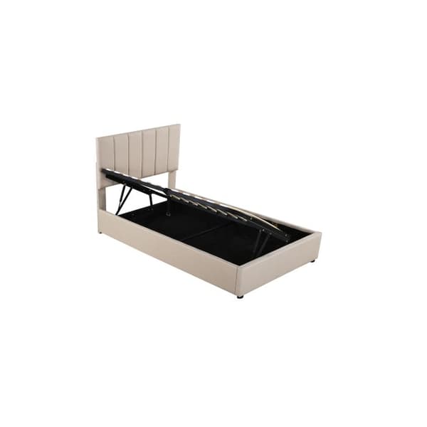 Säng för barn, vaddad säng 90x200 cm, hydraulisk förvaringssäng, hög säng i mjukt linne för huden, beige