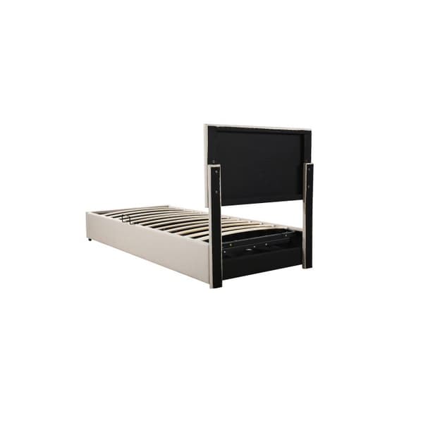 Säng för barn, vaddad säng 90x200 cm, hydraulisk förvaringssäng, hög säng i mjukt linne för huden, beige