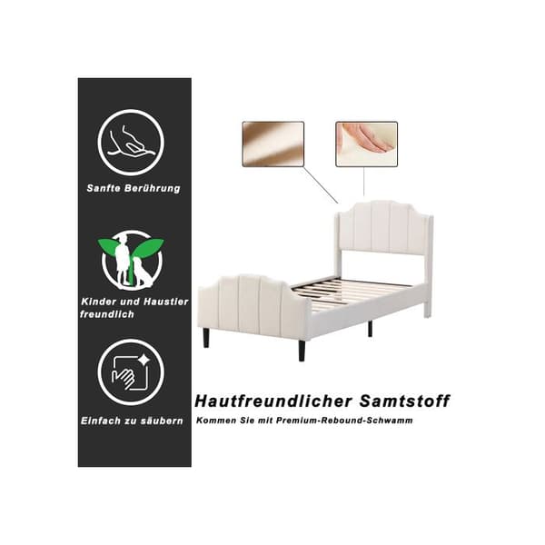 "Lit capitonné 90 x 200 cm Barnsäng Sängram med huvudgavel, fotgavel och ribbotten Gäst säng"