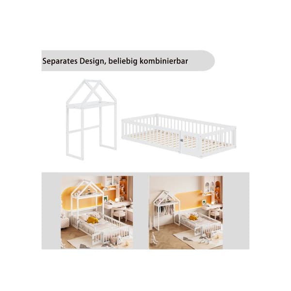 Säng 90 x 200, massivträksängram med förvaring, fullständiga sänggaller, dörr och bäddbotten, vit