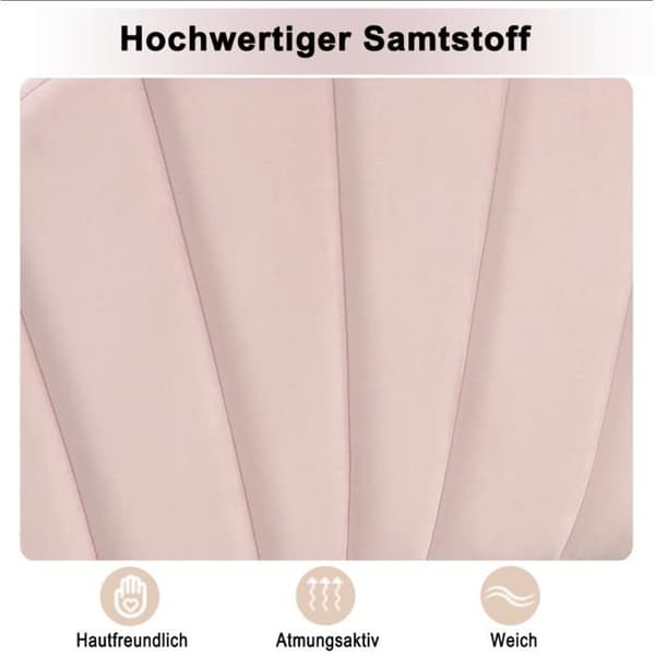 Puffad säng i sammet, 90*200 cm, säng i form av ett snäckskal med ben i guldmetall, rosa färg.