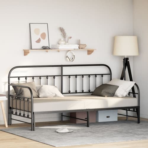 Sängbänk med utdragbar del svart 107x203 cm i stål