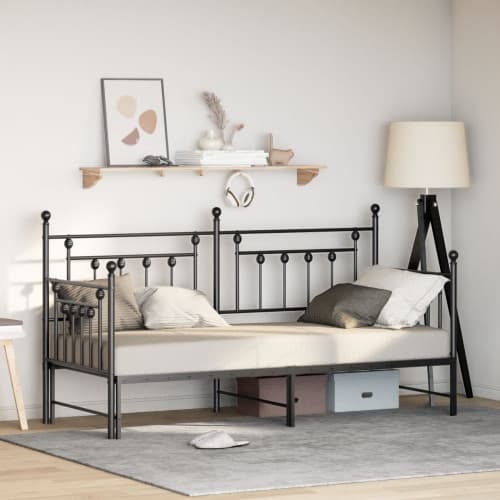 Daybed Ram med Utdragbar Säng Svart 75x190 cm Stål