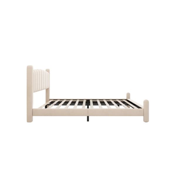 180*200cm Klädd säng med ram och randig huvudgavel, elegant och volang huvudgavel, Beige