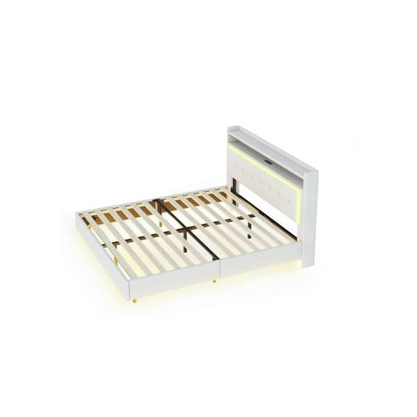 Uppfällt säng 160*200, med USB-uttag och LED-ljus, kan placeras vid huvudänden av sängen, beige linne tyg.