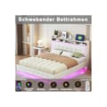 Miniatyrbild 2 av 5: Uppfällt säng 160*200, med USB-uttag och LED-ljus, kan placeras vid huvudänden av sängen, beige linne tyg.