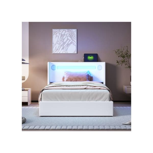 Uppblåst säng Barnsäng 90x200 med LED-ljusräcke, Bluetooth-läsare och USB-laddningsfunktion