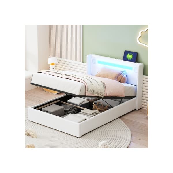 Uppblåst säng Barnsäng 90x200 med LED-ljusräcke, Bluetooth-läsare och USB-laddningsfunktion