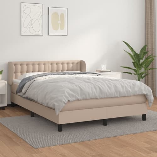 Ramsäng med bäddmadrass cappuccino 140x190 cm konstläder