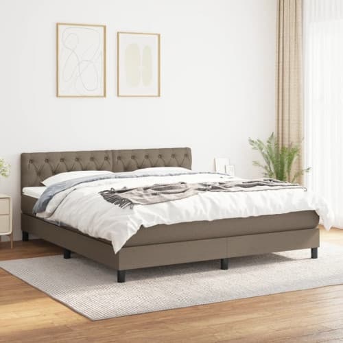 Ramsäng med madrass taupe 160x200 cm tyg