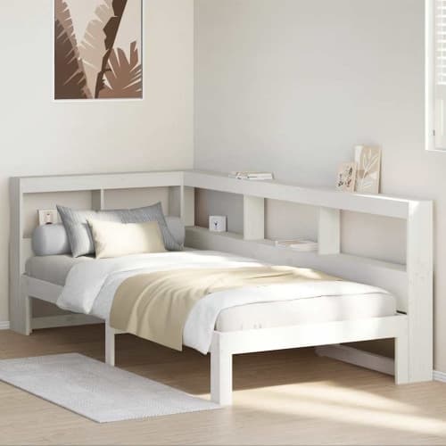 Säng med bokhylla utan madrass vit 100x200cm massiv furu