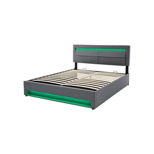 Uppfällbar säng 140 x 200 cm med USB-anslutning (möjliggör trådlös och kabelansluten laddning) utan madrass, grå