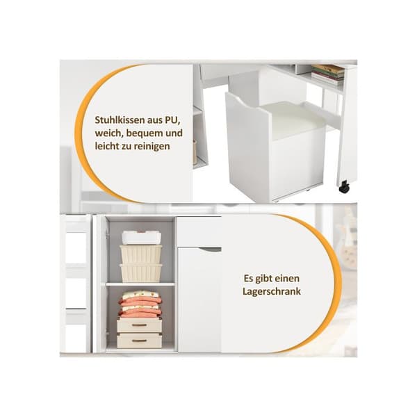Multifunktionell barnsäng med stege, med avtagbar garderob, utan madrass, MDF, vit 90*200