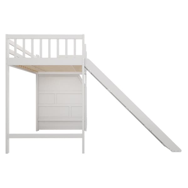 Mezzanine-säng 90x200cm i furu - med glid- och förvaringsstege - Vit