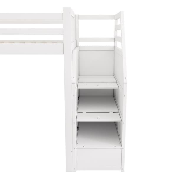 Mezzanine-säng 90x200cm i furu - med glid- och förvaringsstege - Vit