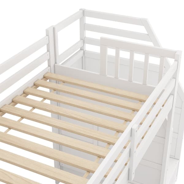 Mezzanine-säng 90x200cm i furu - med glid- och förvaringsstege - Vit