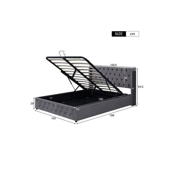 Bäddsoffa, 140*190, med hydraulisk funktion, svart, grå, sängbotten i vattentåligt non-woven tyg.