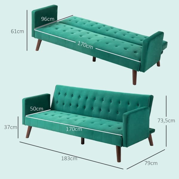 Rootz 3 -sits soffa soffa - elegant vadderad soffa - sammet soffa säng - klick -klackmekanism - 183 cm x 79 cm x 73,5 cm