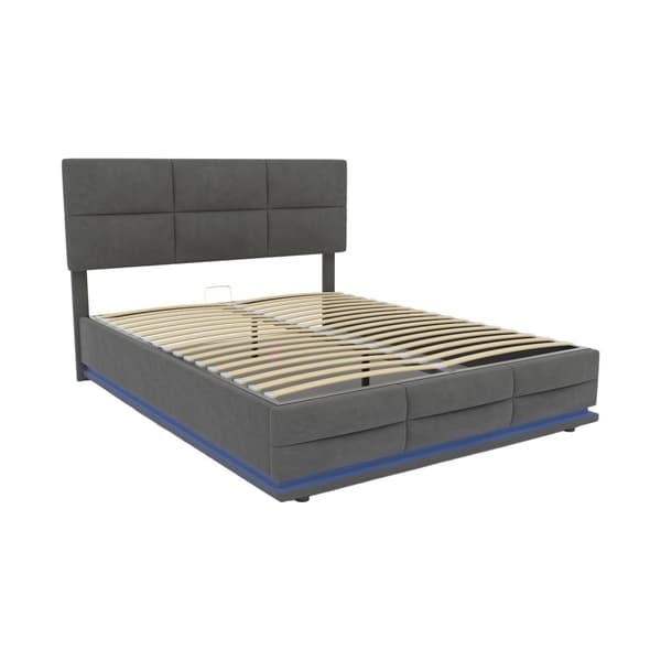 Rootz Double Seng - Opbevaringsseng - Velvet Bed - LED & USB - Hydraulisk opbevaring - 208,5 cm x 144 cm x 105-115cm