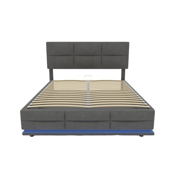 Rootz Double Seng - Opbevaringsseng - Velvet Bed - LED & USB - Hydraulisk opbevaring - 208,5 cm x 144 cm x 105-115cm