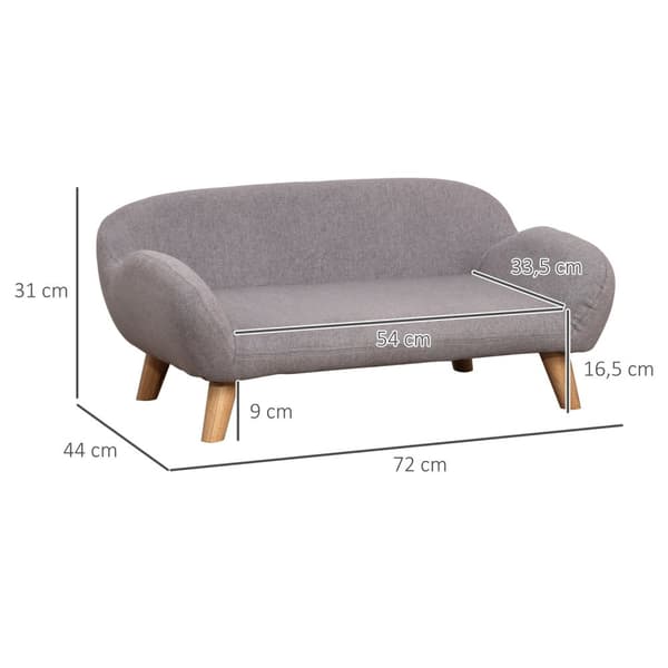 Rootz Dogofa Scandinavian Style Pet Sofa - Stilfuld hunde sofa - Komfortabel katte lounge - Blød polstring - 72 x 44 x 31 cm - Grå stofafdækning