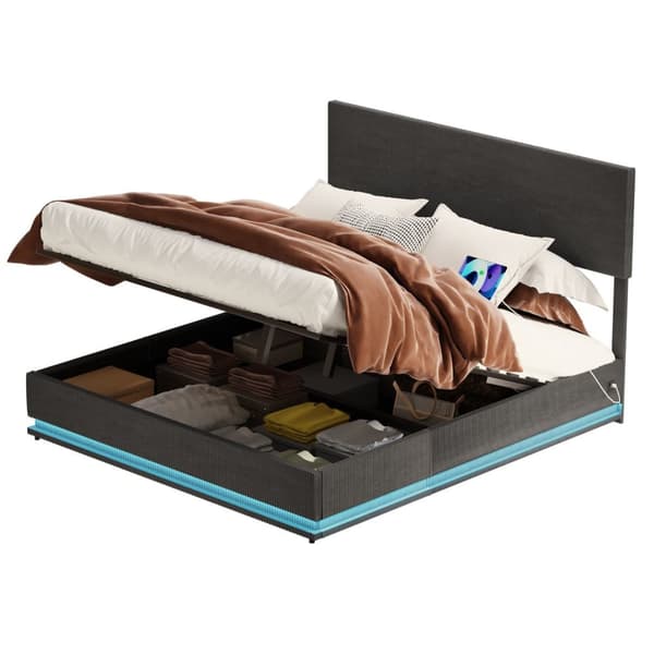 Rootz Kaksivuodekehys - säilytysvuode - Velvet -sänky - LED -valaistus - USB -lataus - 211 cm x 153 cm x 113cm