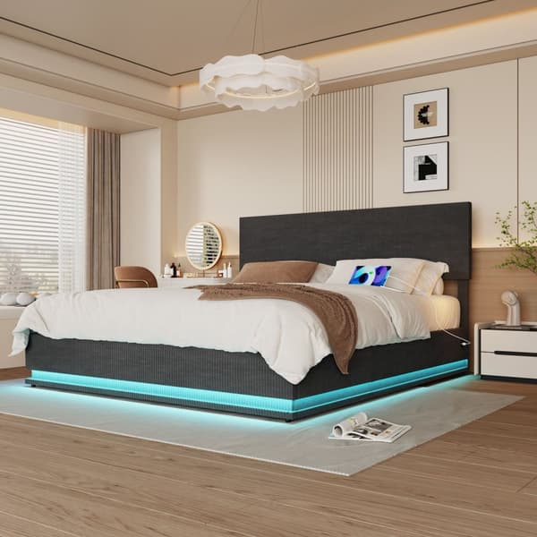 Rootz Velvet Kapposvuodekehys - säilytysvuode - verhoiltu sänky - USB -lataus- ja LED -valot - 211 cm x 173cm x 113cm