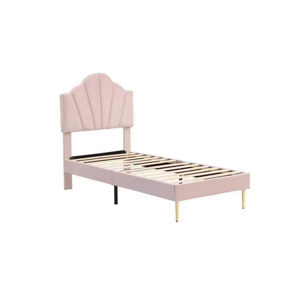 Velourklädd säng, 90*200 cm, justerbar huvudgavel, sängbotten i trä, rosa färg.